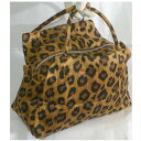 【中古】新品同様女性用の軽いナイロン素材の豹柄ハンドバッグ サイズW28xH20xD12cm ○C14-275-1