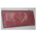 【中古】本物プラダ女性用ピンク色革素材ファスナー付長財布 サイズはW18,5H9cm ○C15-290-1