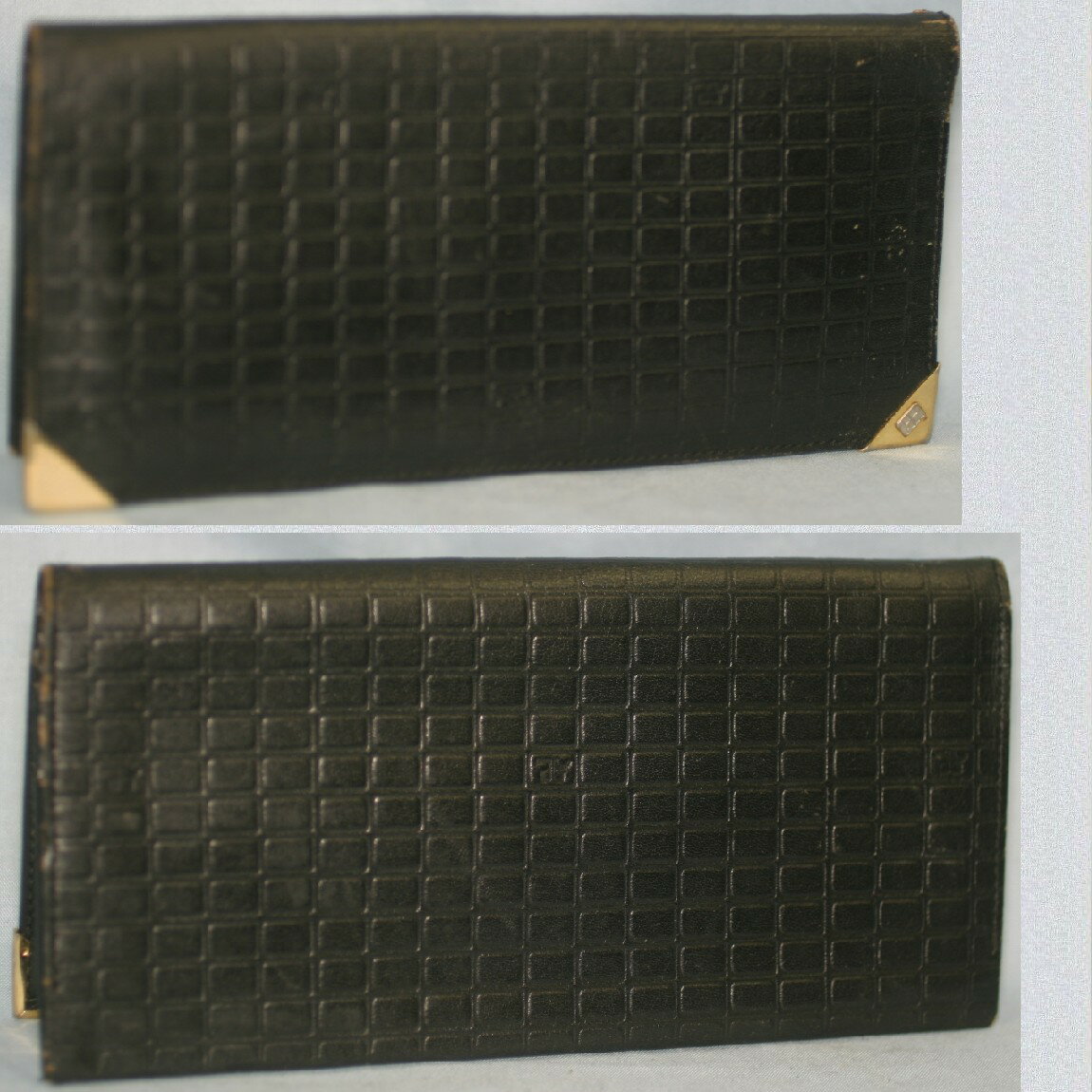 【中古】本物長期保管品クレージュ紳士用黒カーフ型押し18,5x9cm長財布K-12-17