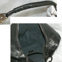 【中古】本物抜群に綺麗グッチ女性用黒い柔らかい革素材の半円形の形のお洒落なフォルムのセミショルダーバッグサイズW52H33cm