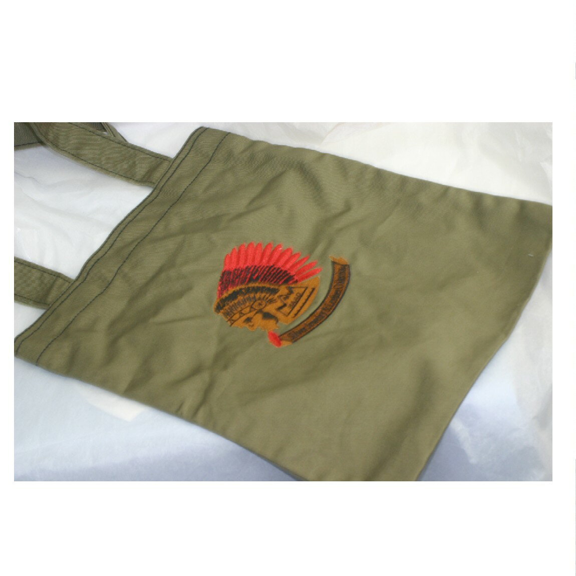 楽天質カラーズ【中古】本物綺麗SAADサードのコットン素材のマチ無しカーキ色ミニトートバッグ　サイズW22H26cm　○C15-76-2