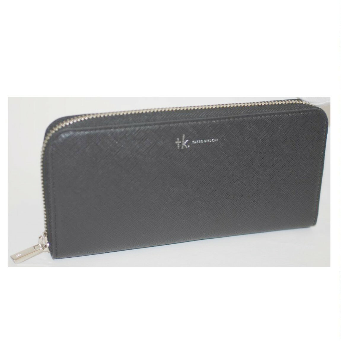 【中古】本物新品未使用タケオキクチの黒い革素材のラウンドファスナー長財布　サイズW19,5H10cm　プレゼントに最適　○C15-282