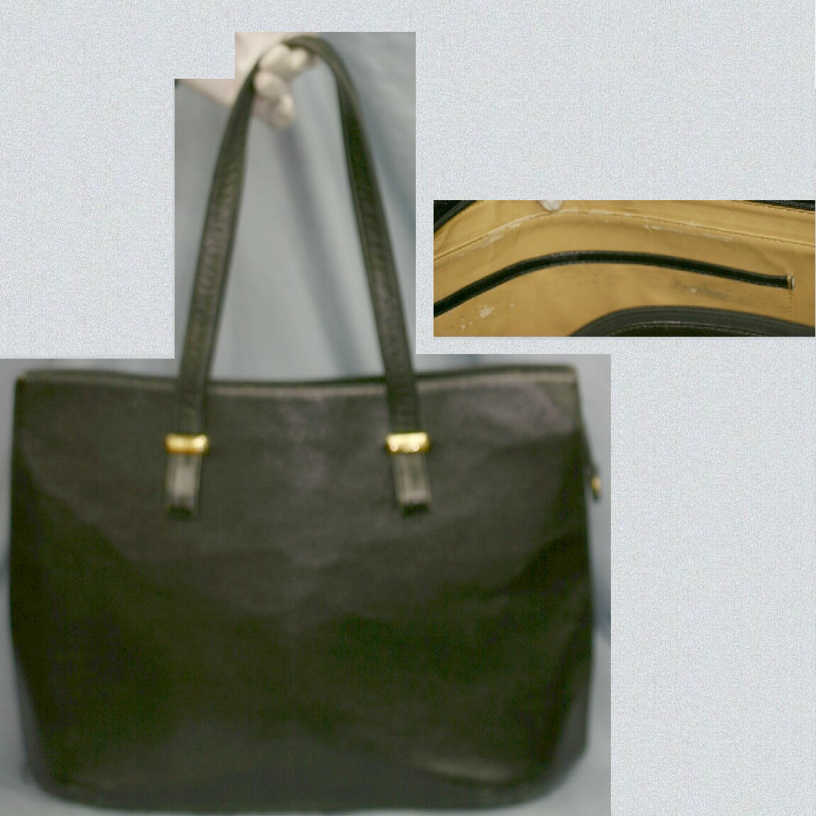 【中古】本物結構なUSEDキタムラの女性用ボコボコした黒い革素材のショルダートートバッグ　サイズW40H32D13cm　 ○CC-635(4)