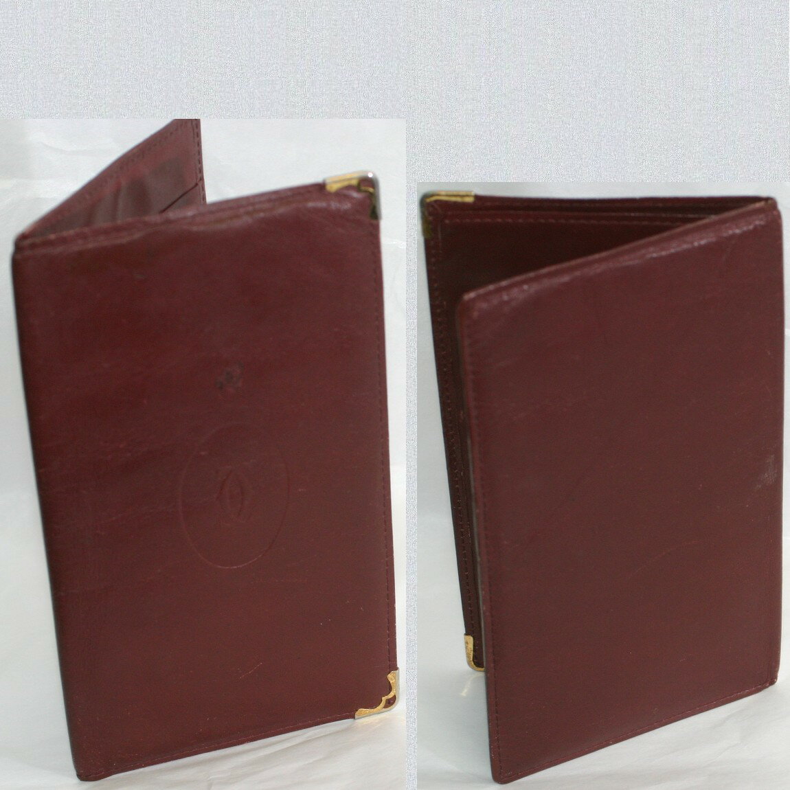 【中古】本物可カルティエのカード用ポケット7個付き紳士用ボルドー色長財布 サイズW10,5H18,5cm ○C12-103-2