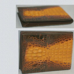 【中古】珍しいカイマンワニ素材2つ折マチ有カードケース○D9-214-10