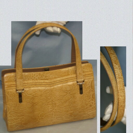 【中古】本物綺麗女性用亀素材ベージュ色がま口式ハンドバッグ ○C10-252 【中古】本物綺麗女性用亀素材ベージュ色がま口式ハンドバッグ ○C10-252