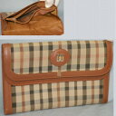 【中古】本物可DAKSダックス女性用18cmチェック柄前Wホックファスナー付長財布 ○C8-85