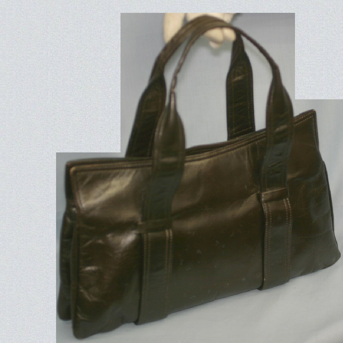 【中古】本物可CREATION Accent女性用焦げ茶色革女性用バッグ　サイズW34,5H20D7,5cm　○SD9-16(4)