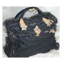 【中古】綺麗女性用デニム地に花柄のパッチワークが施されているボストンバッグ サイズW42xH30xD18cm ○C14-272-1 保管場所2-12