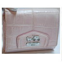【中古】本物美品コーチの綺麗な薄いピンク色女性用クロコダイル模様型押しの2つ折り財布 サイズW12,7H10D4,3cm 〇C17-6 KA-3