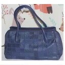 【中古】綺麗女性用綺麗な青色オーストリッチがパッチワークされたハンドバッグ サイズW36H19D18cm 〇C18-181-1 ろ 2F6(4)
