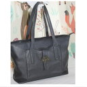 【中古】トリーバーチの女性用黒いボコボコした質感の革素材のトートバッグ サイズW43H27,5D12cm 〇C18-218-1 X-10