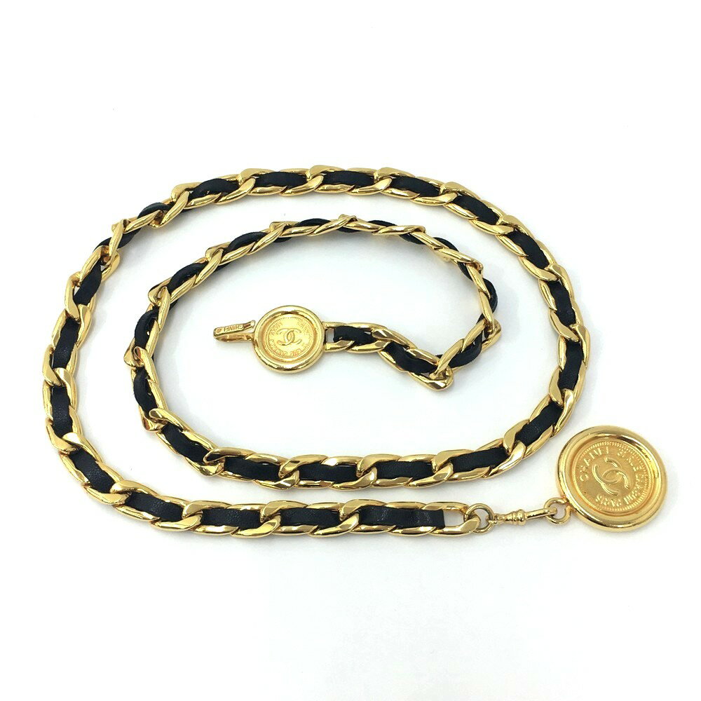 中古品 程度良好 CHANEL シャネル 31 RUE CAMBON GP×レザー チェーンベルト ココマーク ブラック×ゴールド【沖縄県・離島配送不可】
