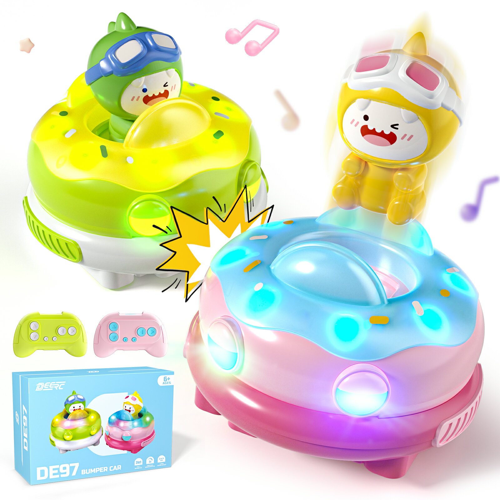 DEERC ラジコンカー 子供向け 対戦 2台セット バンパーカー 対戦モード 2.4GHz 耐衝撃 360 °回転 親子ゲーム 友達 誕生日 プレゼント クリスマス 新年 ギフト 贈り物 DE97