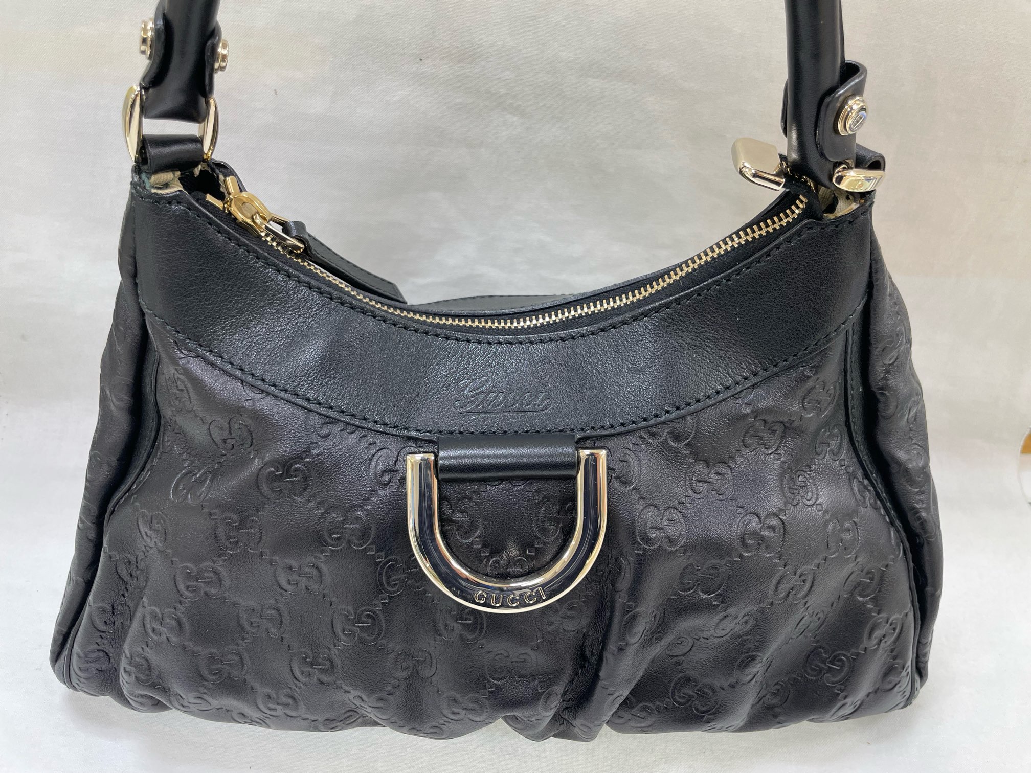 グッチ GUCCI シマブラックレザーハンドバッグ 190525-AA-1000 【中古】 【バッグ】 【送料無料】