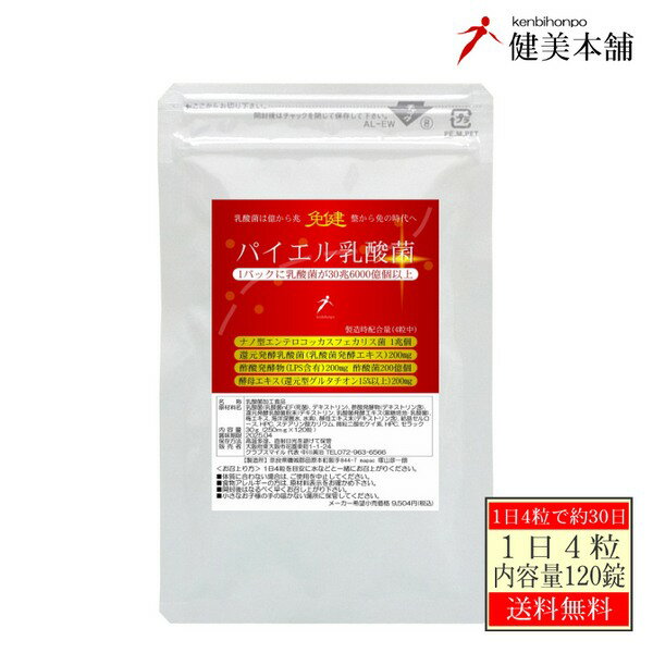 全品値引き 免健 パイエル乳酸菌 充実の30日、1日1兆200億個以上の乳酸菌→ナノ型乳酸菌+還元発酵乳酸菌+免疫ビタミンLPS含有酢酸菌発酵物+グルタチオン含有酵母エキス 120粒 メール便限定送料無料 1