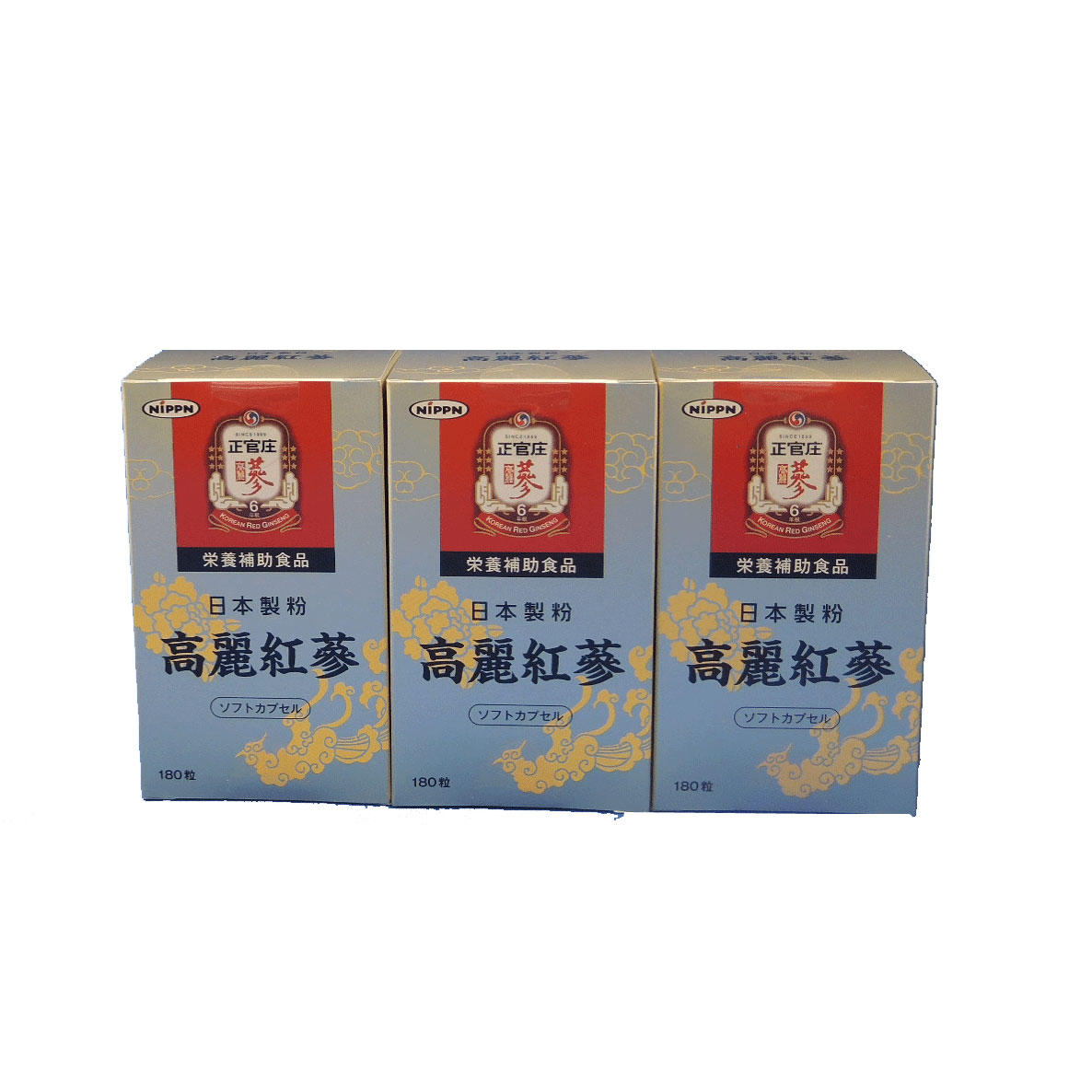 高麗紅參ソフトカプセル 535mg×180粒 3個セット 「送料無料」 ｜ 株式会社ニップンの「正官庄」6年根　朝鮮人参（高麗人参）ソフトカプセルサプリ　高麗人参サポニン