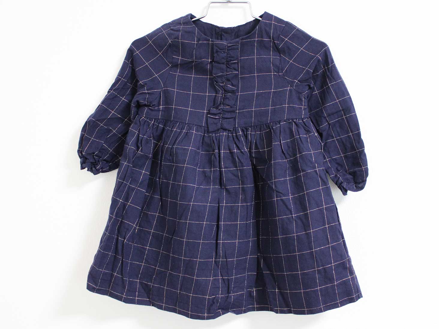 【値下げ!】ジャカディ 長袖ワンピース 88cm キッズ 女の子 紺×ゴールド 【中古】 〓
