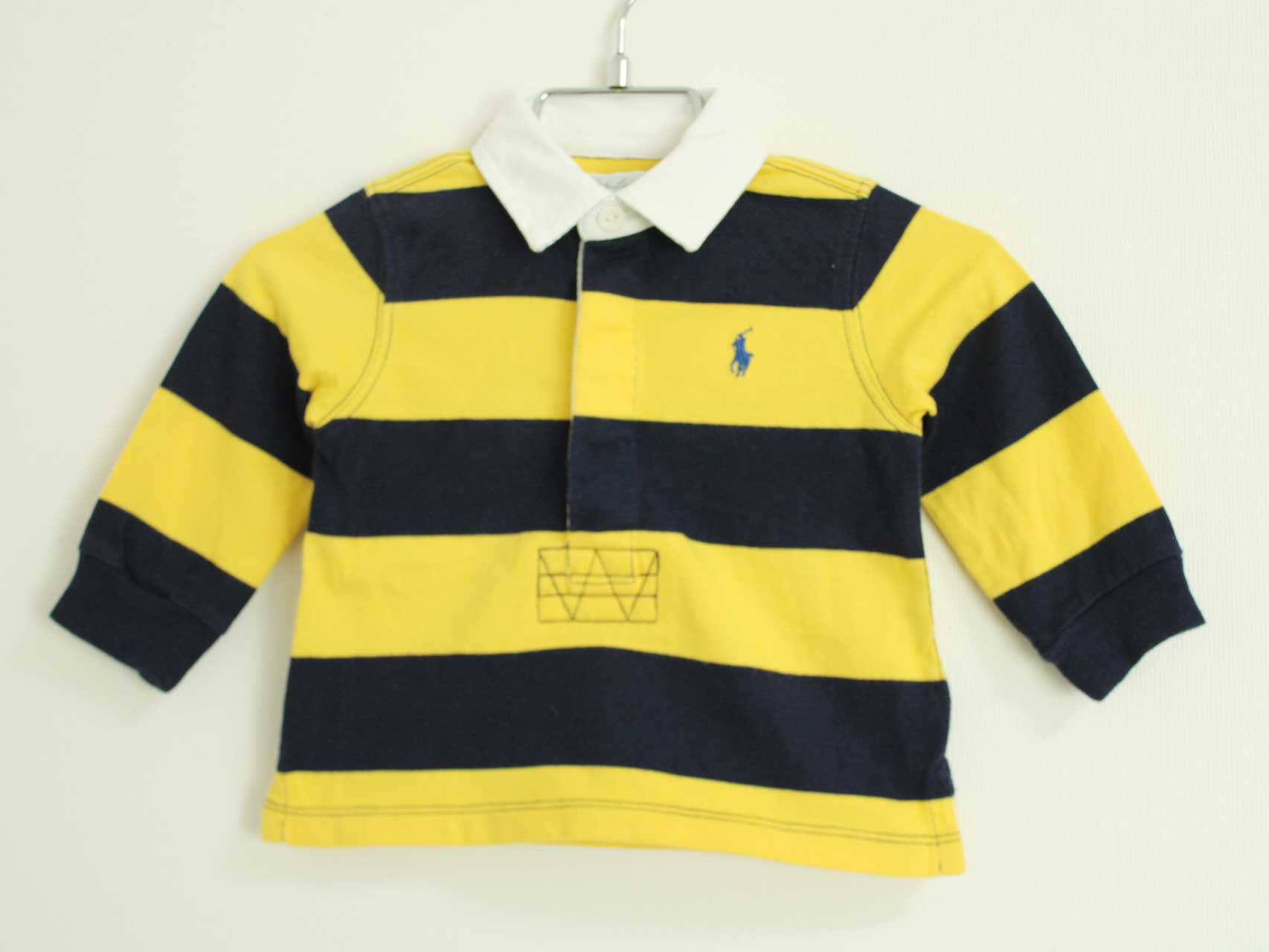 【楽天スーパーSALE!】ラルフローレン 長袖ラガーシャツ 70cm キッズ 男児 紺×黄 【中古】 〓