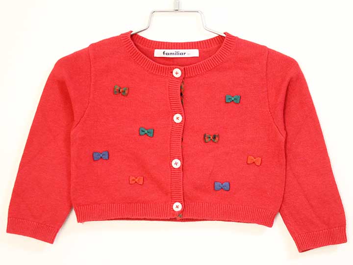 〓ファミリア/familiar〓80cm カーディガン レッド系 【中古】子供服 キッズ kids ベビー服 baby 女の子 春秋 tops 312042