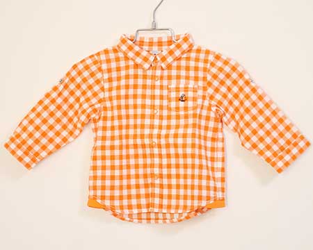 新品 未使用品〓プチバトー/PETIT BATEAU〓74cm 長袖シャツ 白×オレンジ　袖2way 子供服 キッズ kids ベビー baby 男の子 女の子 春夏 tops 213042