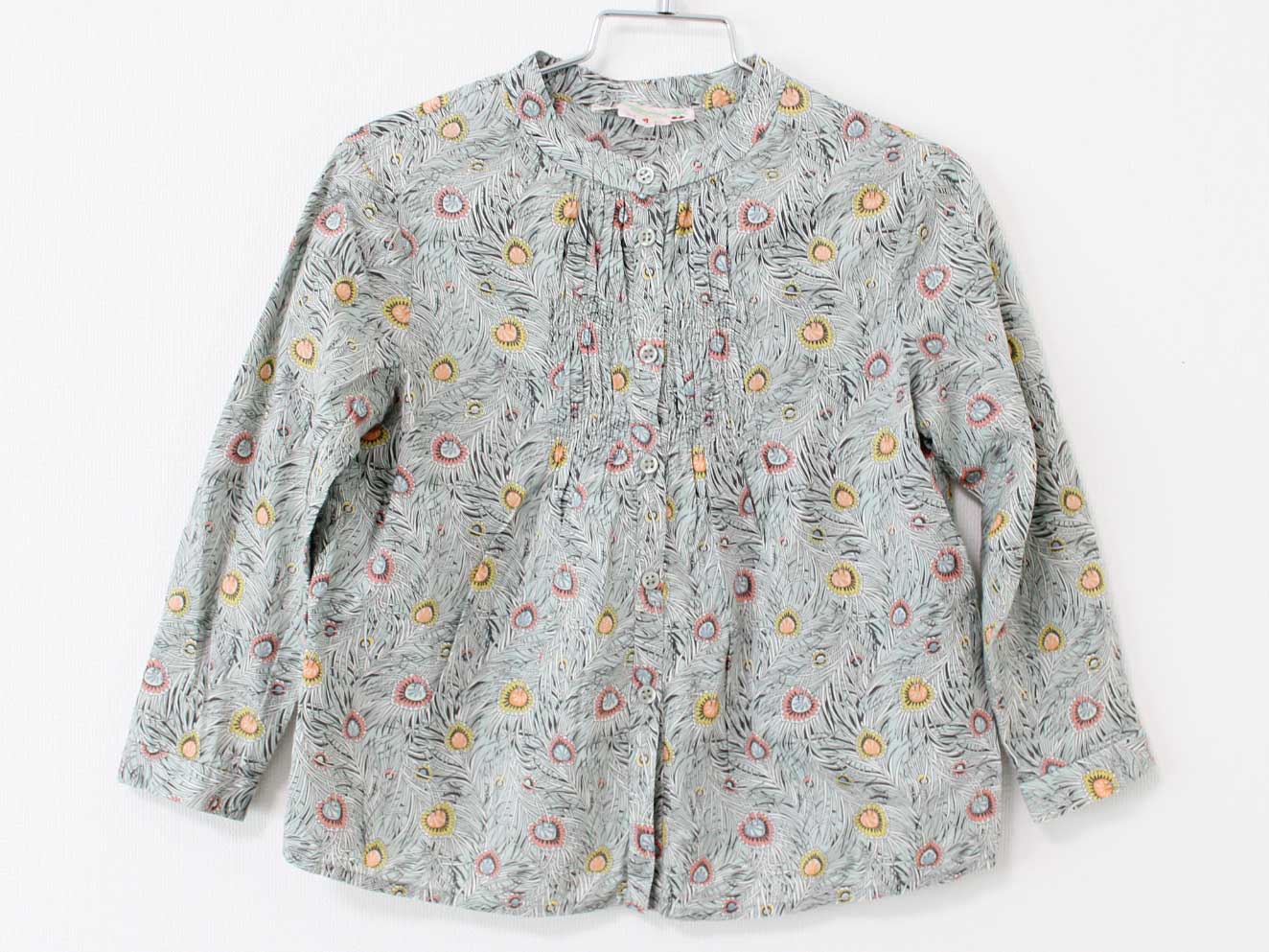 Long-Sleeved - 【値下げ!】〓ボンポワン/BONPOINT〓105cm ブラウス/シャツ ミントグリーン×ピンク リバティ 【中古】 子供服 キッズ kids 女の子 春秋 tops 429042