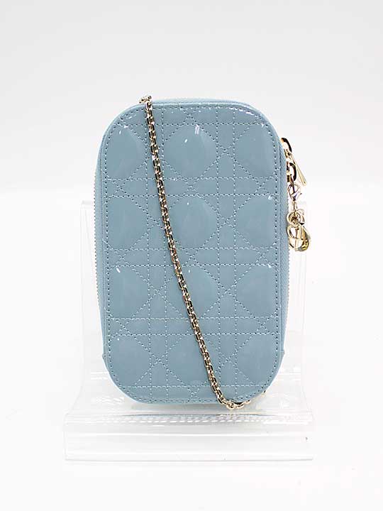 クリスチャンディオール フォンホルダー カナージュ パテントレザー レディース ブルー【中古】【新入荷】 ★