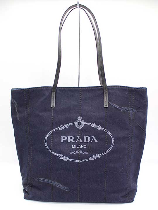 【新規値下げ】◇PRADA/プラダ◇DENIM VITELLO/デニムトートバッグ/ インディゴ/ネイビー レディース【中古】