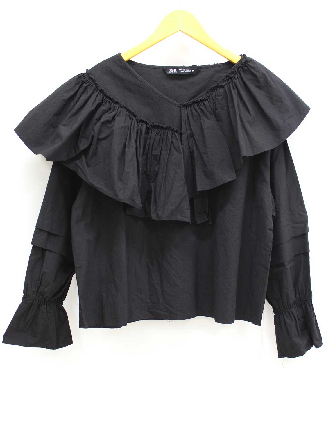 Rakuten - ザラ ZARA フリルブラウス レディース M ブラック【中古】★