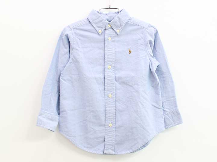 ラルフローレン 長袖シャツ 100cm キッズ 男児 青×白【中古】☆