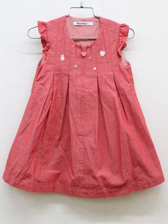 ▽ファミリア/familiar▽100cm ジャンパースカート/ワンピース 赤【中古】子供服 キッズ kids 女の子 春夏 onepi 402042