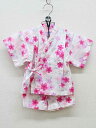 【夏SALE!】▽ミキハウス/mikihouse▽80cm 甚平 白×ピンク系 さくらしぐれ 日本製 お祭り 花火大会 納涼祭 盆踊り【中古】子供 キッズ ki...