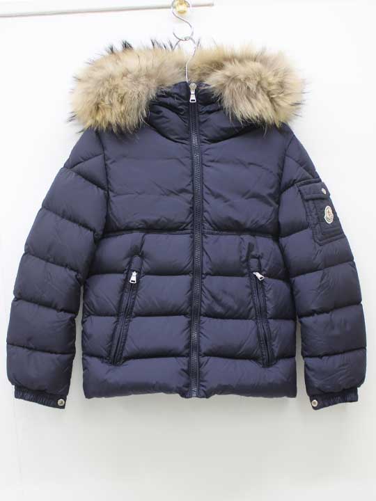 ▽モンクレール/Moncler▽140cm ダウンジャケット/ブルゾン/ジャンパー 紺 NEW BYRON リアルファー ファー取り外し可【中古】子供服 キッズ...