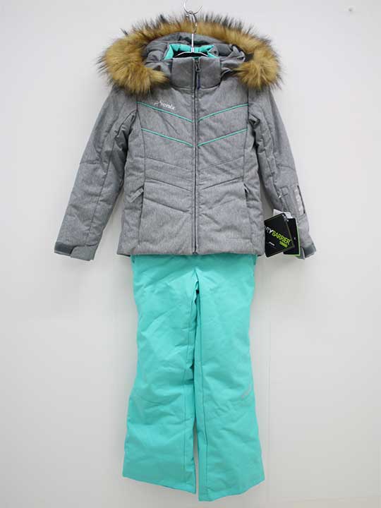 新品 未使用品▽フェニックス/phenix▽130cm スキーウェア上下セット グレー＆ミントブルー フード・ファ..