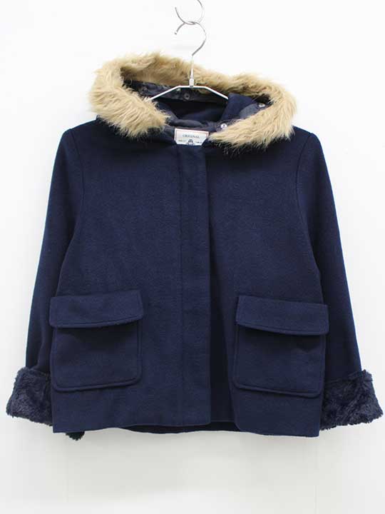 ▽リンジィ/lindsay▽150cm ショートコート/アウター 紺 ファー取り外し可 袖折り返し可【中古】子供服 ..