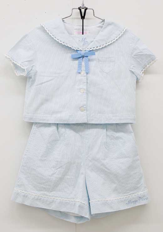 乐天商城 - メゾピアノ 半袖ブラウス×キュロットスカートセット 120cm キッズ 女児 水色×白【中古】▽