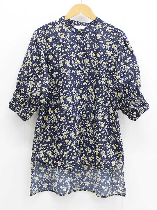 ビームスハート 袖シャーリング花柄ブラウス レディース ネイビー系【中古】【新入荷】▼