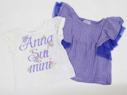 【夏物 新入荷!】◇アナスイミニ/ANNA SUI mini◇90cm 半袖ブラウス/シャツ＆半袖Tシャツ/半袖カットソー2点set 青×オレンジ＆白【中古】【ネット限定】子供服 キッズ kids ベビー服 baby 女の子 夏 tops 714042