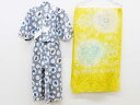 【夏SALE!】◇三勝◇100-110cm 浴衣&帯セット グレー×白&黄 昆虫柄 お祭り 花火大会 納涼祭 盆踊り【中古】子供 キッズ kids 男の子 夏 ...