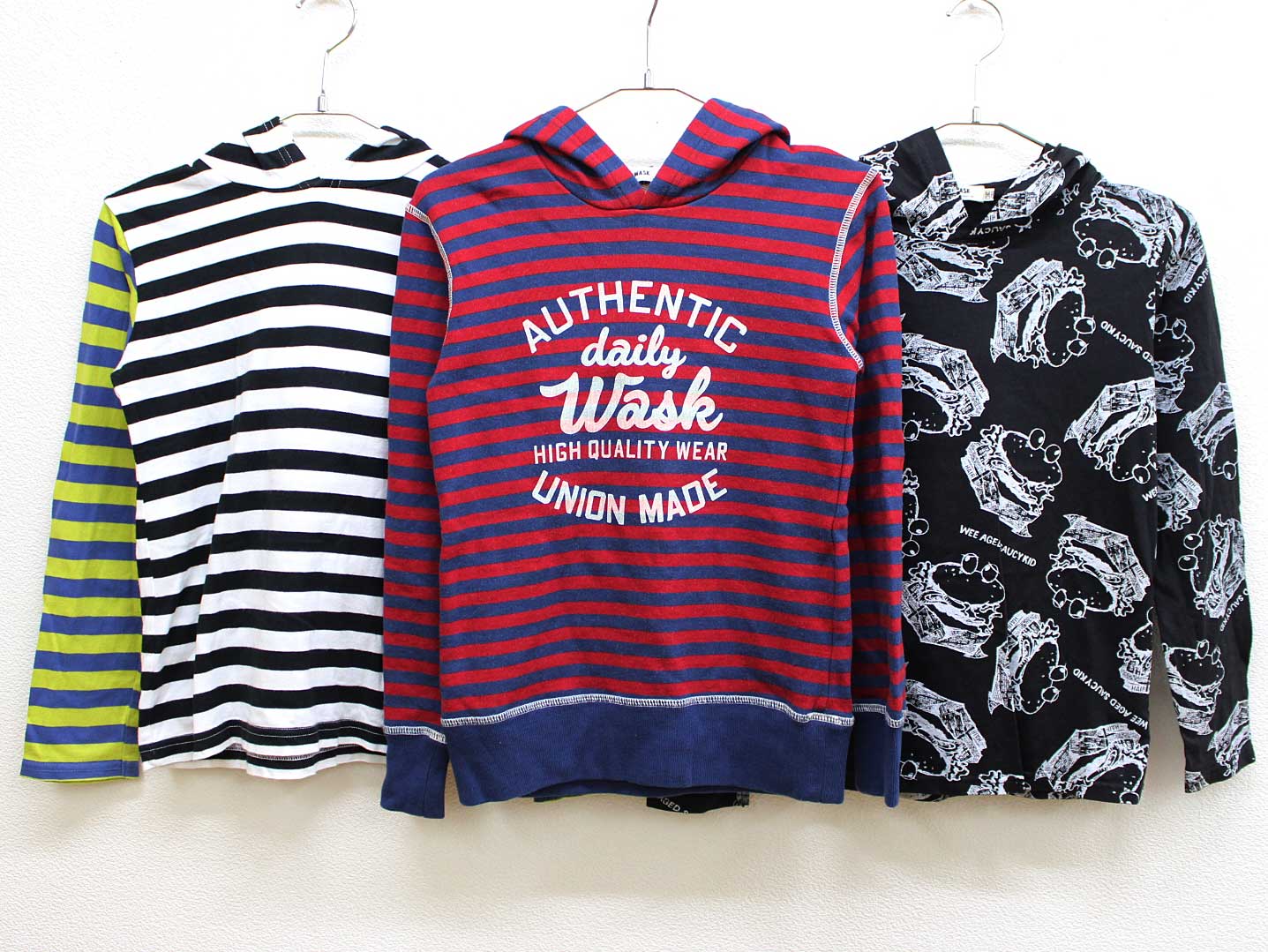 乐天商城 - 【値下げ!】◇ワスク/WASK◇140cm フード付長袖カットソー/長袖Tシャツ/ロンT3点set 赤×紺＆黒×白【中古】【ネット限定】子供服 キッズ kids ジュニア 男の子 春秋冬 tops 528042