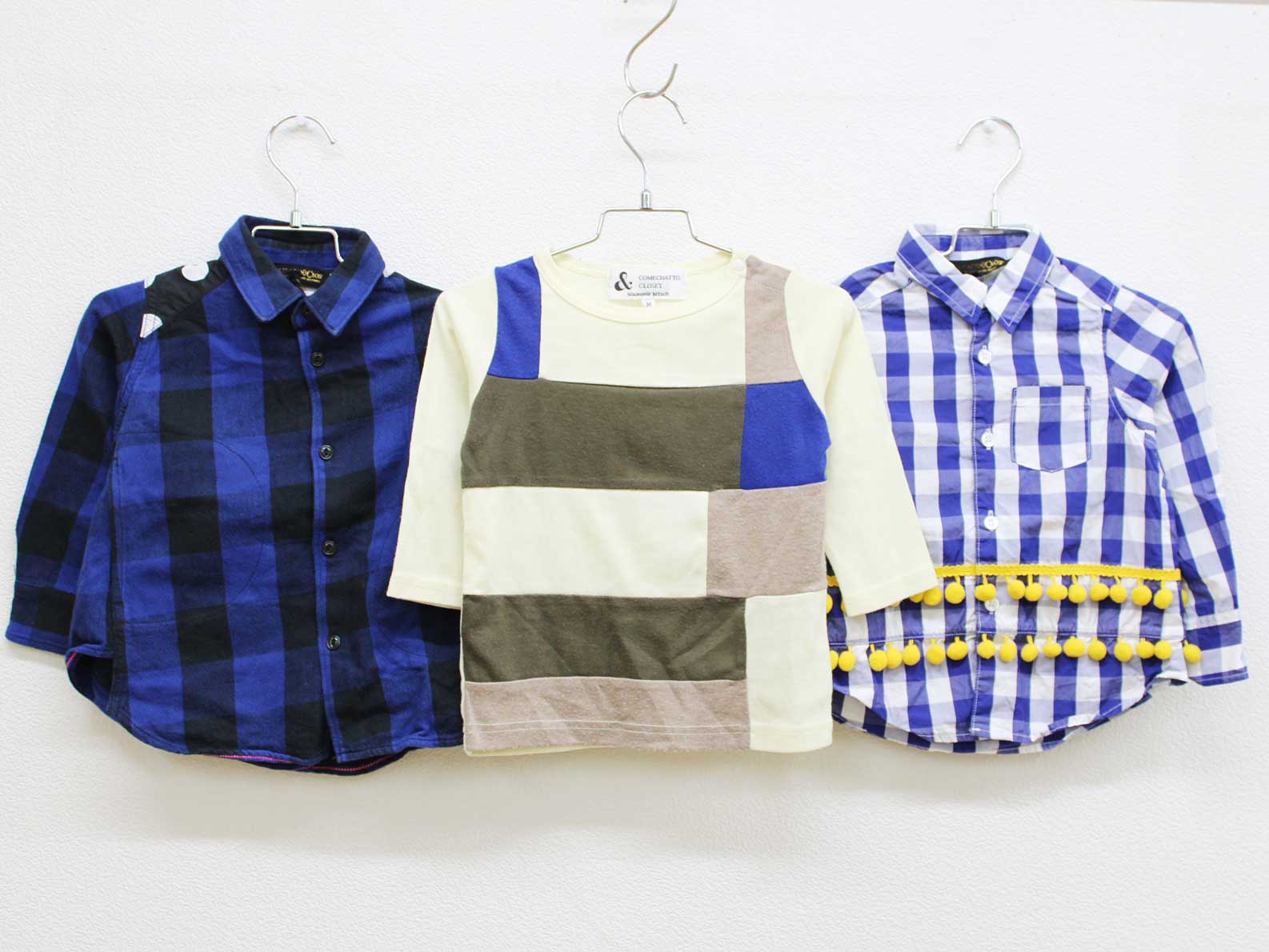 【楽天スーパーSALE!】◇カムチャット＆クロゼット/COMECHATTO&CLOSET◇100cm 長袖シャツ＆長袖カットソー3点set 青×白＆青×黒＆クリーム系【中古】【ネット限定】子供 キッズ kids 男の子 秋冬 tops 528042