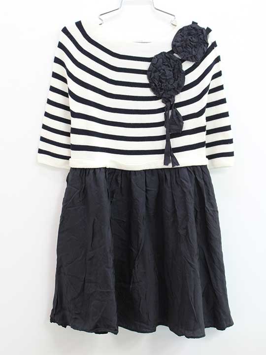 ◇コムサ・フィユ/COMME CA FILLE◇120cm 七分袖ワンピース 濃紺×白 フォーマル 入学式 卒園式 結婚式 七五三 冠婚葬祭 発表会 謝恩会【中古】子供服 キッズ kids 女の子 fml 621052