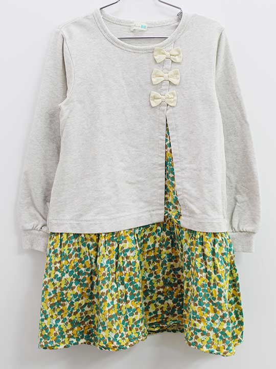 ニットプランナー 長袖ワンピース 130cm キッズ 女児 グレー×緑×黄【中古】◇