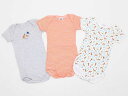 【SALE!】◇プチバトー/PETIT BATEAU◇67cm 半袖ロンパース/半袖カバーオール3点set グレー＆オレンジ×白＆白×マルチカラー【中古】【ネット限定】子供服 キッズ kids ベビー服 baby 男の子 夏 106032 onepi