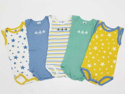 【値下げ!】◇プチバトー/PETIT BATEAU◇74cm ノースリーブロンパース5点set 白×青＆くすみブルー＆マルチカラー＆緑＆黄【中古】【ネット限定】子供服 キッズ kids ベビー服 baby 男の子 夏 106032 onepi