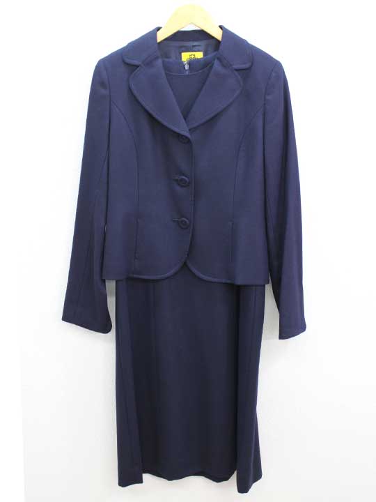 【新規値下げ】‡LE RUBAN D'OR/レ ルバンドール‡アンサンブルスーツ/ジャケット/長袖/半袖/ミディアム丈 濃紺/ネイビー レディース 1 お受験 ...