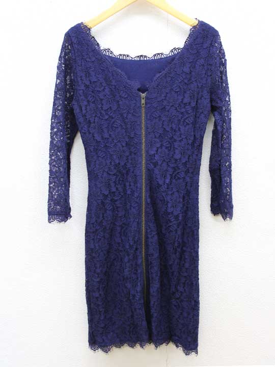 【SALE】‡DIANE von FURSTENBERG/ダイアンフォンファステンバーグ‡総柄レースワンピース/七分袖 ブルー/青 レディース 2 【中古】春夏 402042