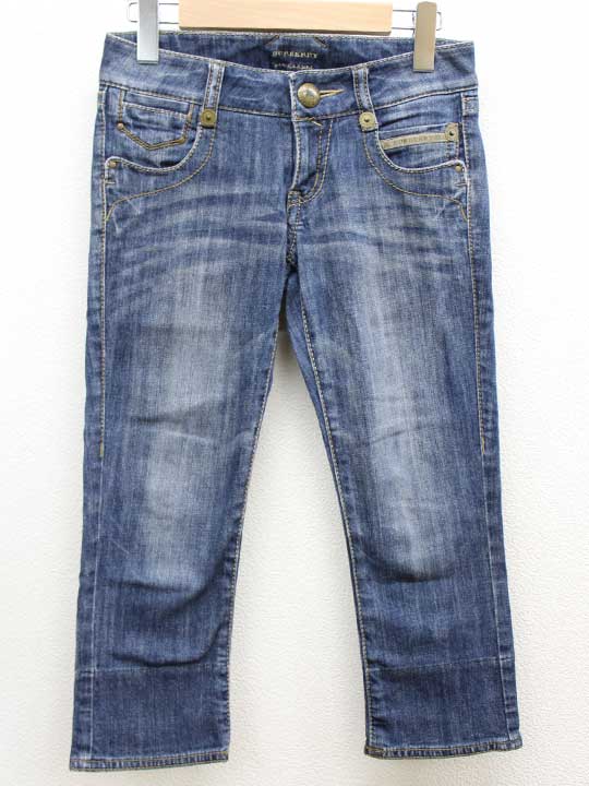 ‡BURBERRY BLUE LABEL/バーバリーブルーレーベル‡クロップドデニムパンツ/七分丈 インディゴ レディース 23 【中古】春夏 913042