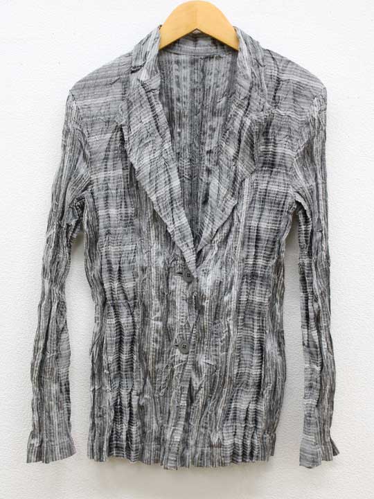 ‡ISSEY MIYAKE/イッセイミヤケ‡シワ加工ジャケット/IMBFD707/長袖 グレー系 レディース 2【中古】 春秋 528042