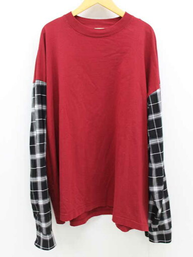 【SALE】‡BALENCIAGA/バレンシアガ‡切替チェックロングスリーブカットソー/Tシャツ/長袖 レッド×ブラック/赤×黒 メンズ 36【中古】春秋 711052 【SALE】‡BALENCIAGA/バレンシアガ‡切替チェックロングスリーブカットソー/Tシャツ/長袖 レッド×ブラック/赤×黒 メンズ 36【中古】春秋 711052